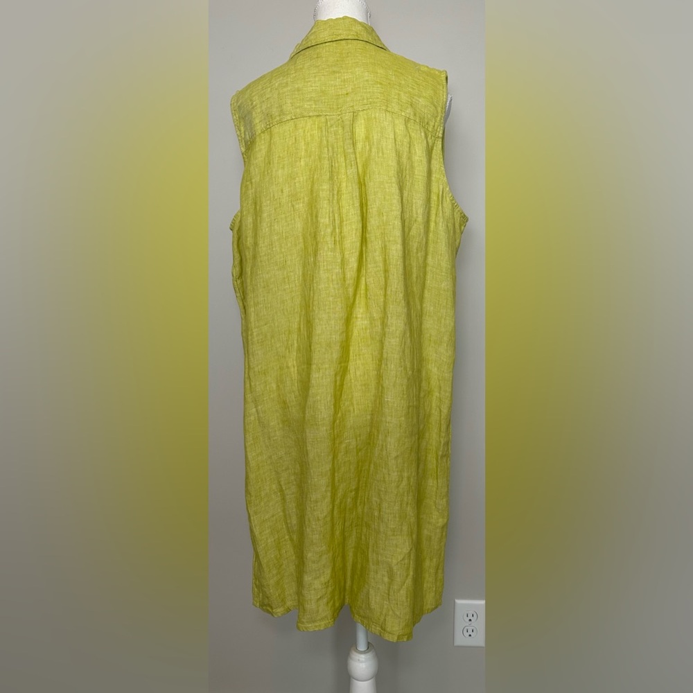 Tahari 100% Linen Sleeveless Shirt Dress Lime Green Plus Size Summer Spring 1X - Picture 3 of 9